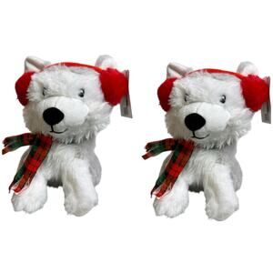 American Greetings Christmas Dog Plush Husky Earmuffs Animal Toy 9.5" Lot of 2